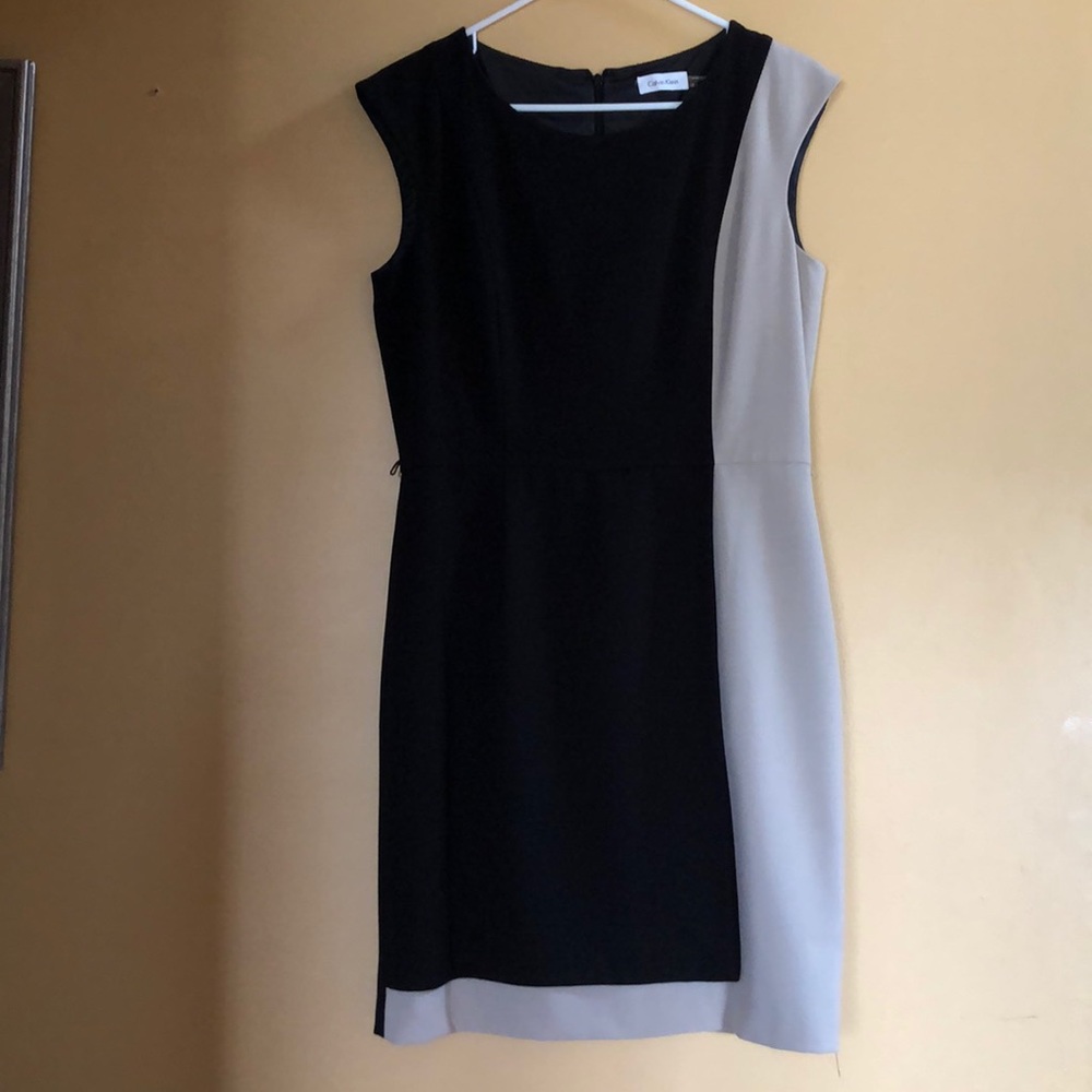 CALVIN KLEIN Black & Beige Sleeveless Dress Size10